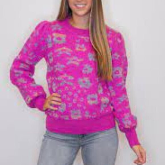 NEW FATE Sweater Women's Small Pink Animal Print Crewneck Preppy - Picture 1 of 5